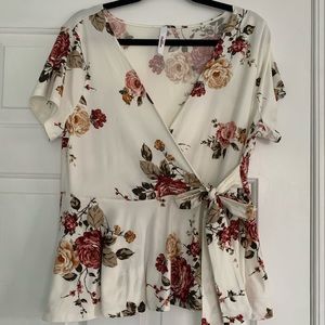 Cream floral faux wrap top